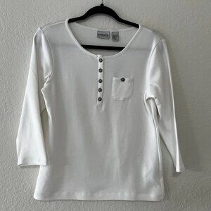 NWT VTG Chico’s Nedra 3/4 Optic White Button Tee Shirt Women’s